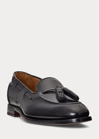 Svarta Ralph Lauren Luther Tofs kalvskinn Loafers för män