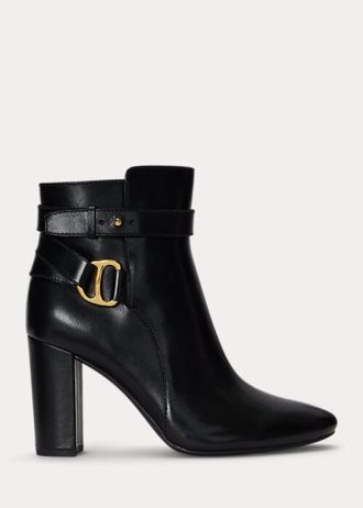 Svarta Ralph Lauren Madelyn Burnished läderstövlar för kvinnor