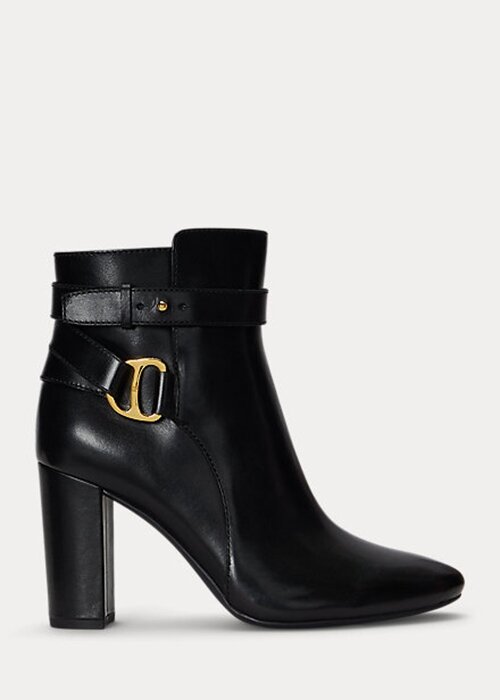 Svarta Ralph Lauren Madelyn Burnished läderstövlar för kvinnor Svarta Ralph Lauren Madelyn Burnished läderstövlar för kvinnor