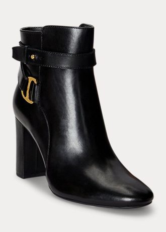Svarta Ralph Lauren Madelyn Burnished läderstövlar för kvinnor