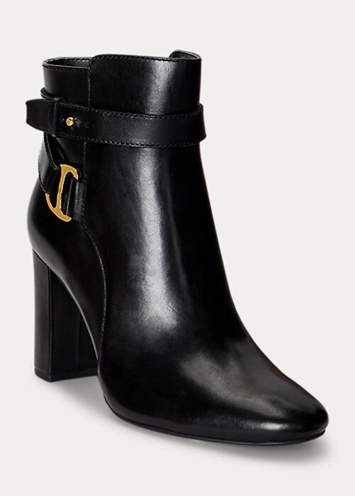 Svarta Ralph Lauren Madelyn Burnished läderstövlar för kvinnor Svarta Ralph Lauren Madelyn Burnished läderstövlar för kvinnor