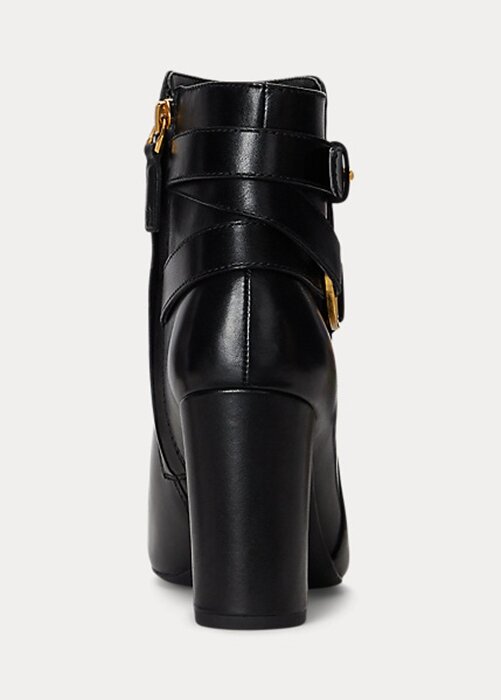 Svarta Ralph Lauren Madelyn Burnished läderstövlar för kvinnor Svarta Ralph Lauren Madelyn Burnished läderstövlar för kvinnor