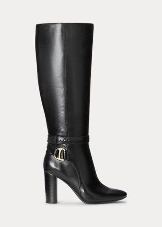 Svarta Ralph Lauren Makenna ridstövlar i polerat läder för kvinnor