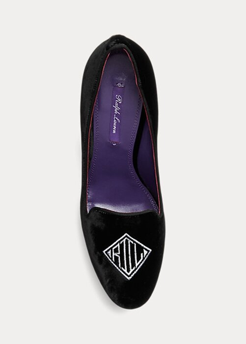 Svarta Ralph Lauren Marion broderade sammetsklackar för kvinnor Svarta Ralph Lauren Marion broderade sammetsklackar för kvinnor