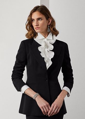 Svarta Ralph Lauren Meritta Wool Barathea-jackor för kvinnor