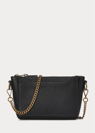 Svarta Ralph Lauren Mini Sloane Crossbody-väskor i läder för kvinnor Svarta Ralph Lauren Mini Sloane Crossbody-väskor i läder för kvinnor