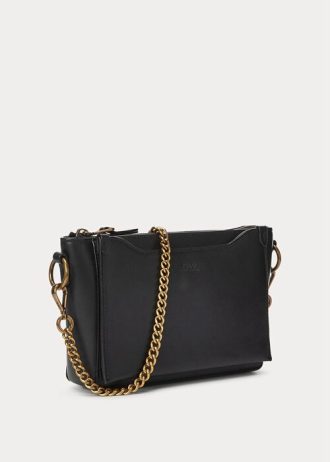 Svarta Ralph Lauren Mini Sloane Crossbody-väskor i läder för kvinnor Svarta Ralph Lauren Mini Sloane Crossbody-väskor i läder för kvinnor