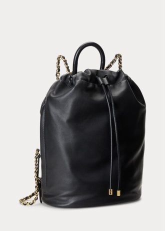 Svarta Ralph Lauren Nappa Läder Medium Izzie ryggsäckar för kvinnor