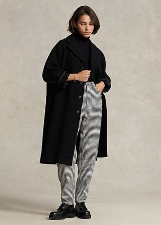 Svarta Ralph Lauren Oversize Herringbone ull-blandning kappor för kvinnor