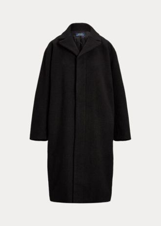 Svarta Ralph Lauren Oversize Herringbone ull-blandning kappor för kvinnor