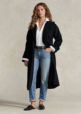 Svarta Ralph Lauren Peak-Lapel Wool-Blend omlottrockar för kvinnor