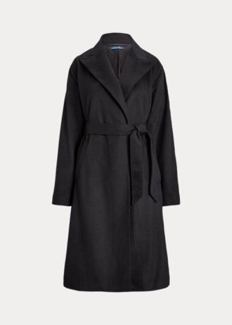 Svarta Ralph Lauren Peak-Lapel Wool-Blend omlottrockar för kvinnor