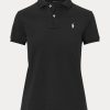 Svarta Ralph Lauren Pikétröjor med mesh i klassisk passform för kvinnor Svarta Ralph Lauren Pikétröjor med mesh i klassisk passform för kvinnor