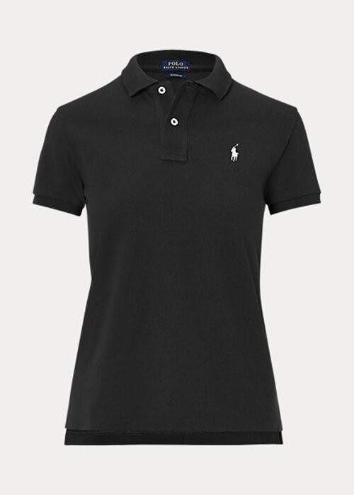 Svarta Ralph Lauren Pikétröjor med mesh i klassisk passform för kvinnor Svarta Ralph Lauren Pikétröjor med mesh i klassisk passform för kvinnor