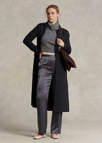 Svarta Ralph Lauren Pinstripe dubbelsidiga kappor för kvinnor