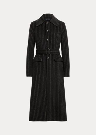 Svarta Ralph Lauren Pinstripe dubbelsidiga kappor för kvinnor