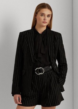 Svarta Ralph Lauren Pinstripe Twill Blazers i linneblandning för kvinnor
