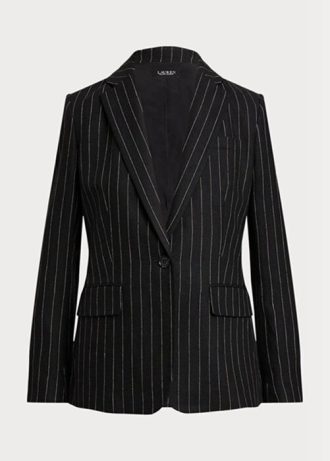 Svarta Ralph Lauren Pinstripe Twill Blazers i linneblandning för kvinnor