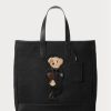 Svarta Ralph Lauren Polo Bear för män läder-trim canvas tygväskor Svarta Ralph Lauren Polo Bear för män läder-trim canvas tygväskor