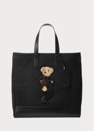 Svarta Ralph Lauren Polo Bear för män läder-trim canvas tygväskor
