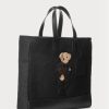 Svarta Ralph Lauren Polo Bear för män läder-trim canvas tygväskor Svarta Ralph Lauren Polo Bear för män läder-trim canvas tygväskor