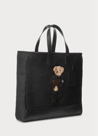 Svarta Ralph Lauren Polo Bear för män läder-trim canvas tygväskor