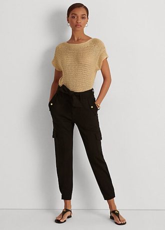 Svarta Ralph Lauren Ponte Cargo-byxor med bälte för kvinnor