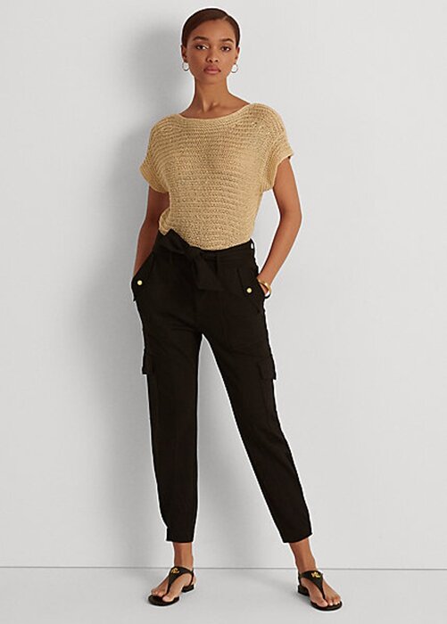 Svarta Ralph Lauren Ponte Cargo-byxor med bälte för kvinnor Svarta Ralph Lauren Ponte Cargo-byxor med bälte för kvinnor