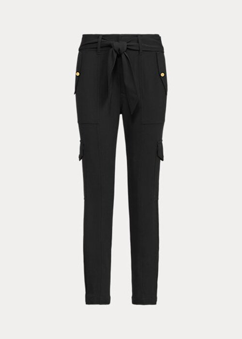 Svarta Ralph Lauren Ponte Cargo-byxor med bälte för kvinnor Svarta Ralph Lauren Ponte Cargo-byxor med bälte för kvinnor