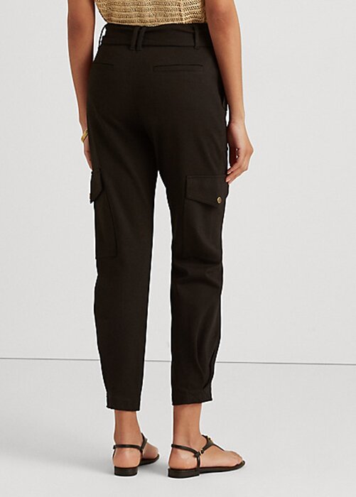Svarta Ralph Lauren Ponte Cargo-byxor med bälte för kvinnor Svarta Ralph Lauren Ponte Cargo-byxor med bälte för kvinnor