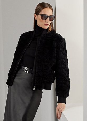 Svarta Ralph Lauren Raygan Shearling Bomberjackor för kvinnor