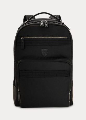 Svarta Ralph Lauren reseryggsäckar med lädertrim för män