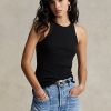 Svarta Ralph Lauren ribbad bomullstankar för kvinnor Svarta Ralph Lauren ribbad bomullstankar för kvinnor