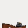 Svarta Ralph Lauren Roxanne Nappa lädersandaler för kvinnor Svarta Ralph Lauren Roxanne Nappa lädersandaler för kvinnor