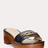 Svarta Ralph Lauren Roxanne Nappa lädersandaler för kvinnor Svarta Ralph Lauren Roxanne Nappa lädersandaler för kvinnor