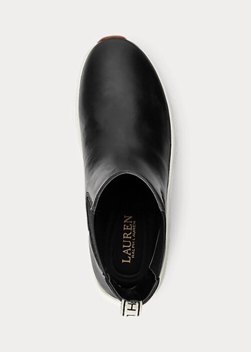 Svarta Ralph Lauren Rylee Slip-On Sneakers i polerat läder för kvinnor Svarta Ralph Lauren Rylee Slip-On Sneakers i polerat läder för kvinnor