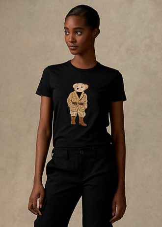 Svarta Ralph Lauren Safari Polo Bear T-shirts i bomull för kvinnor Svarta Ralph Lauren Safari Polo Bear T-shirts i bomull för kvinnor