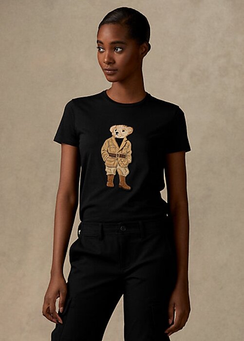 Svarta Ralph Lauren Safari Polo Bear T-shirts i bomull för kvinnor Svarta Ralph Lauren Safari Polo Bear T-shirts i bomull för kvinnor