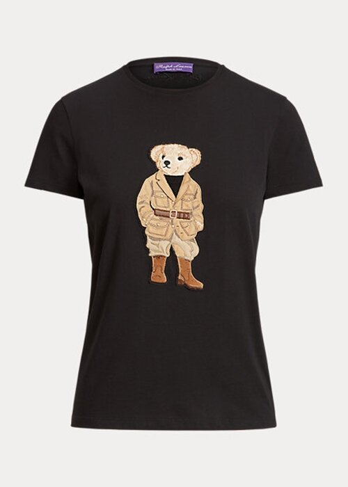 Svarta Ralph Lauren Safari Polo Bear T-shirts i bomull för kvinnor Svarta Ralph Lauren Safari Polo Bear T-shirts i bomull för kvinnor