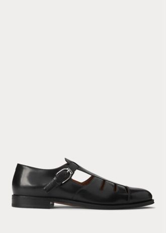 Svarta Ralph Lauren sandaler för fiskare i brunt kalvskinn för män Svarta Ralph Lauren sandaler för fiskare i brunt kalvskinn för män