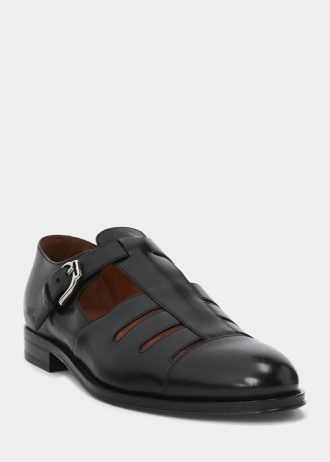 Svarta Ralph Lauren sandaler för fiskare i brunt kalvskinn för män Svarta Ralph Lauren sandaler för fiskare i brunt kalvskinn för män