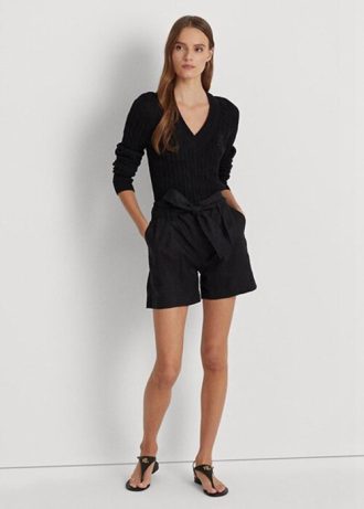 Svarta Ralph Lauren Shorts i linne med bälte för kvinnor