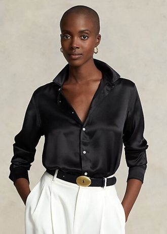 Svarta Ralph Lauren Silk Charmeuse skjortor för kvinnor Svarta Ralph Lauren Silk Charmeuse skjortor för kvinnor