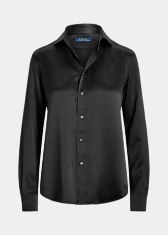 Svarta Ralph Lauren Silk Charmeuse skjortor för kvinnor Svarta Ralph Lauren Silk Charmeuse skjortor för kvinnor