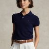 Svarta Ralph Lauren Slim Fit Cashmere pikétröjor för kvinnor Svarta Ralph Lauren Slim Fit Cashmere pikétröjor för kvinnor