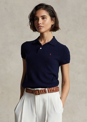 Svarta Ralph Lauren Slim Fit Cashmere pikétröjor för kvinnor