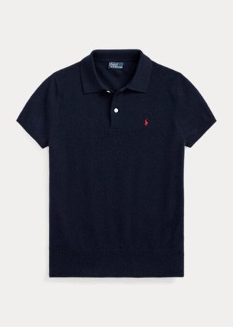 Svarta Ralph Lauren Slim Fit Cashmere pikétröjor för kvinnor