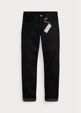 Svarta Ralph Lauren Slim Fit svart-på-svart självedge jeans för män