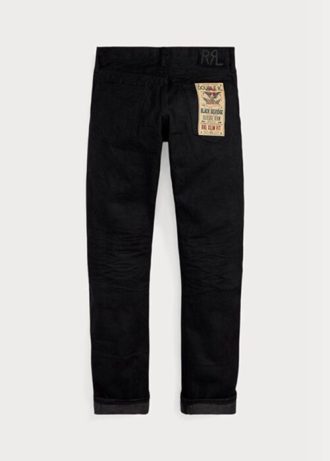 Svarta Ralph Lauren Slim Fit svart-på-svart självedge jeans för män