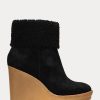 Svarta Ralph Lauren Steph Shearling-trim Mockaboots för kvinnor Svarta Ralph Lauren Steph Shearling-trim Mockaboots för kvinnor